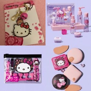 Hello kitty accessories bundle, mirror, makeup sponges, travel bottles, nail set